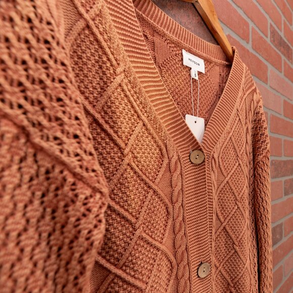 Brick Red Cable Knit Cardigan Sweater - Size Small - Picture 5 of 13